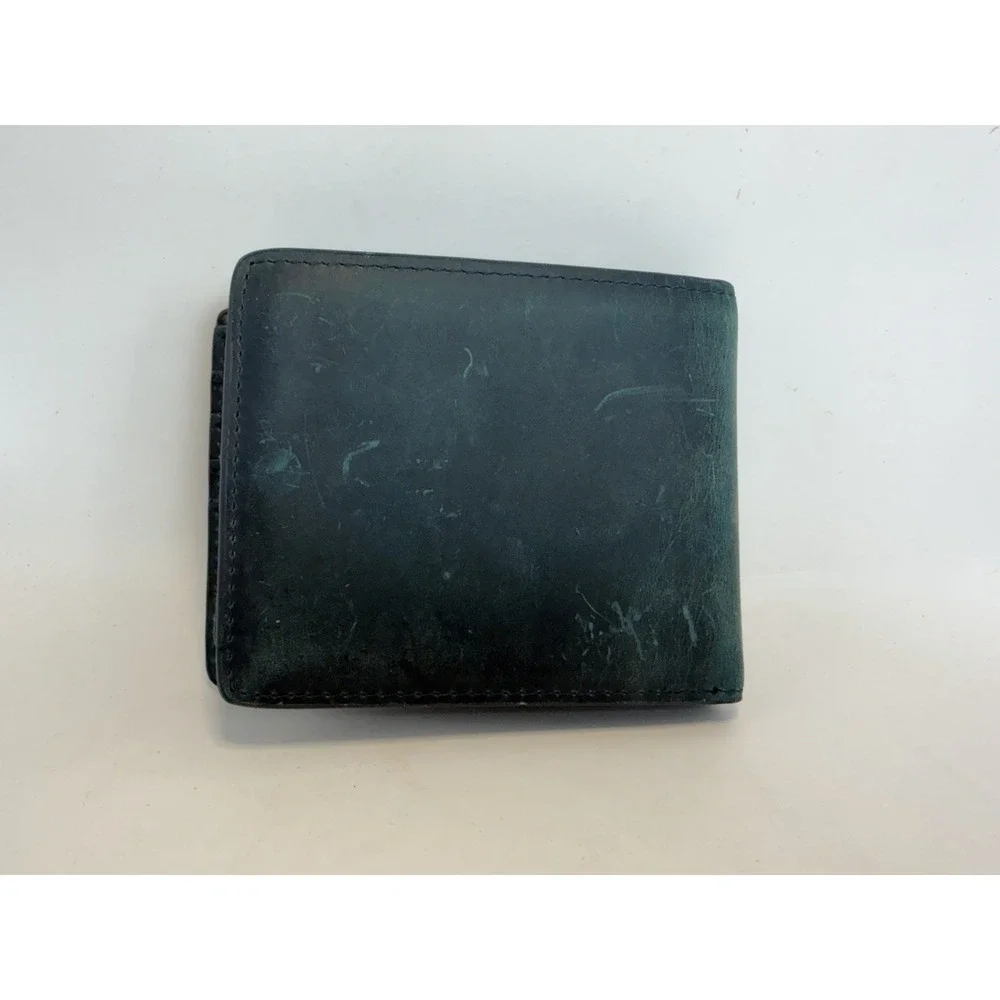 Hawanik‎ Leather Wallet Blue Bifold Men's Card Holder ID Window